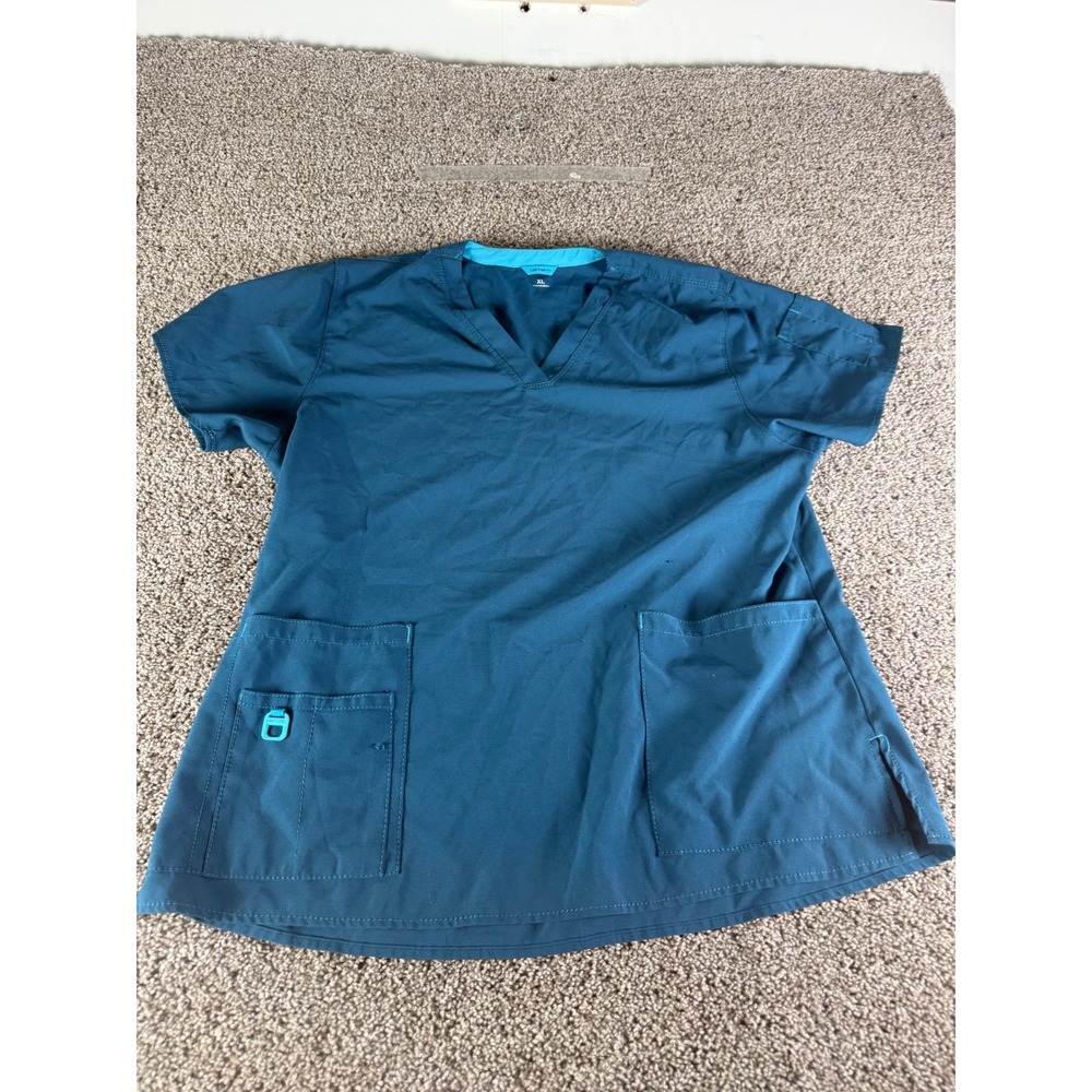 Carhartt Force Women‎ XL Teal Blue V-Neck Scrub Top FastDry Stain Breaker Pocket